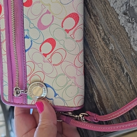 Coach Multicolor Signature C Wristlet with Pink Trim and Silver Charm. 8.25x4.25 - Picture 2 of 7